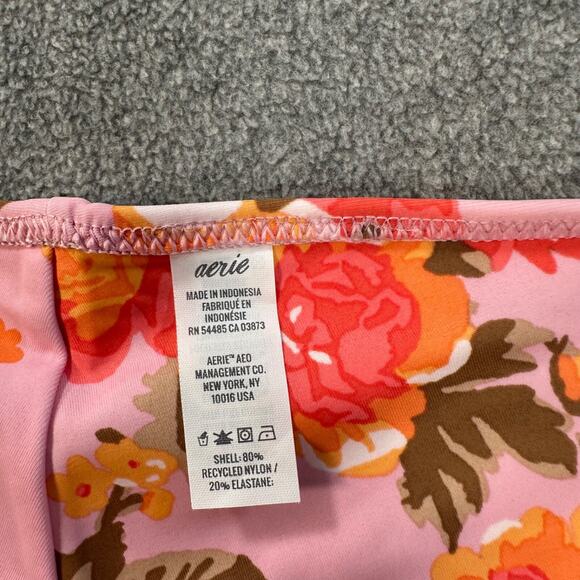 Aerie Floral Ruffle Beaded Tie Bikini Cheeky Bottoms Size Small Pink Orange New - Picture 7 of 10